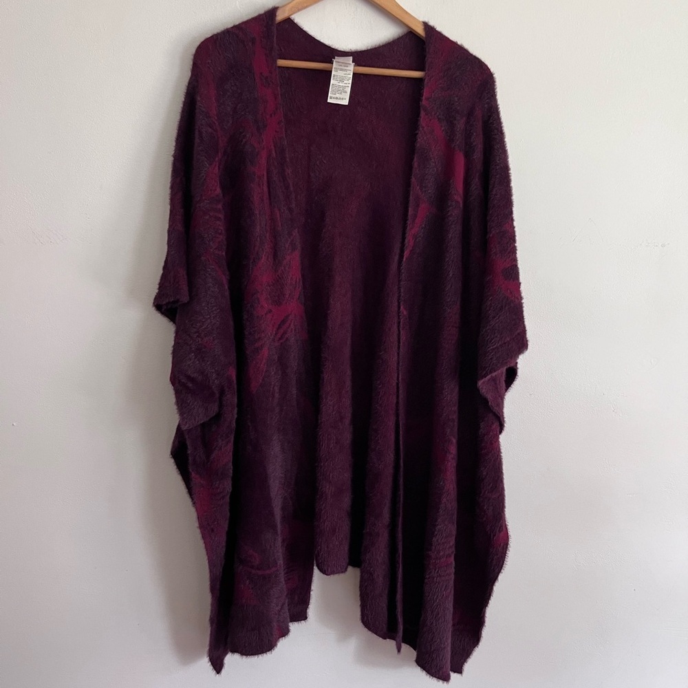 CHICOS Soft Fuzzy Jacquard Knit Open Front Poncho Cardigan Size L/XL